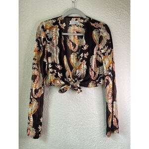 Urban Outfitters Dragon Print‎ Tie Front Crop Top Sheer Blouse M